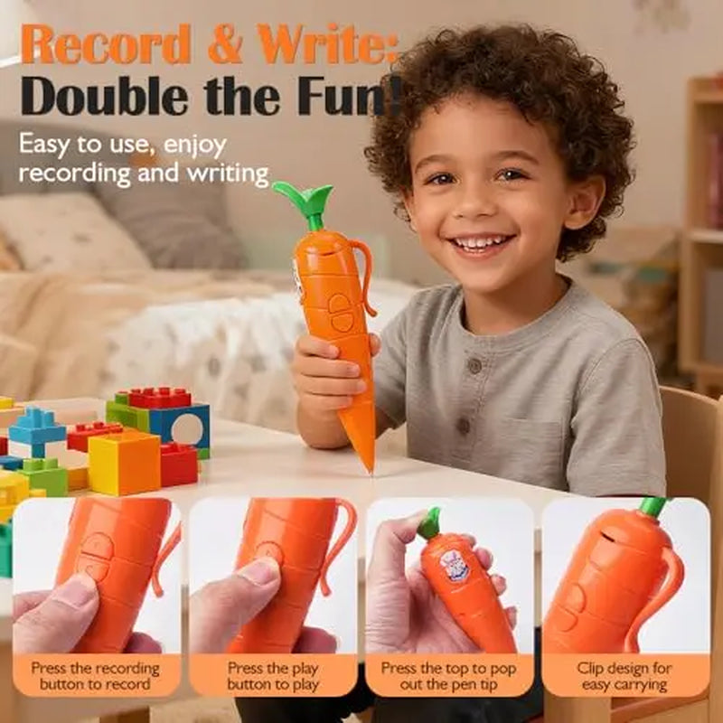 60-Second Voice Recorder with Playback & Audio Recorder Pen - Cute Carrot-Shaped Recorder Device, Smooth-Writing Ballpoint Pen - Fun & Creative Gift for Kids, Students, Teachers
