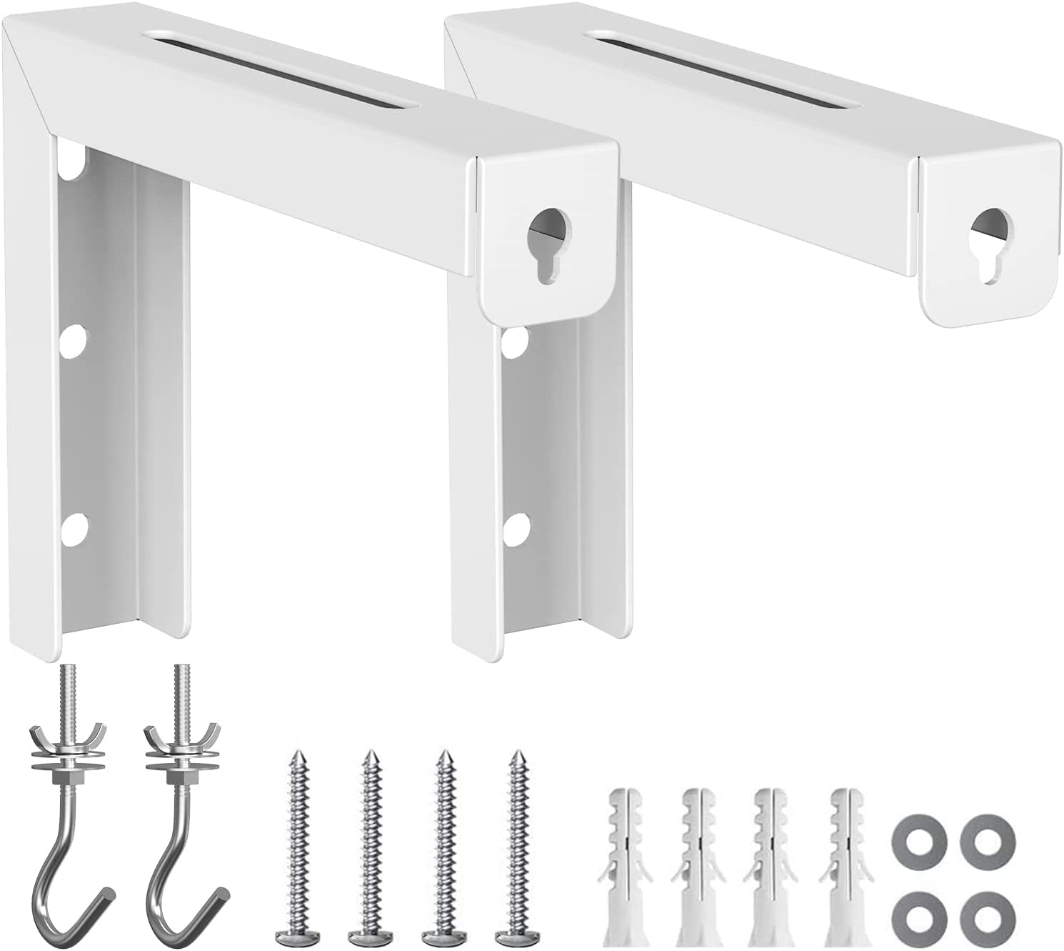 Universal Projector Screen Ceiling Mount, Wall Hanging Mount L-Brackets, 6 Inch Adjustable Extension with Hook Kit, Perfect Projector Screen Placement Hold up to 66 Lbs (PSM001-W), White