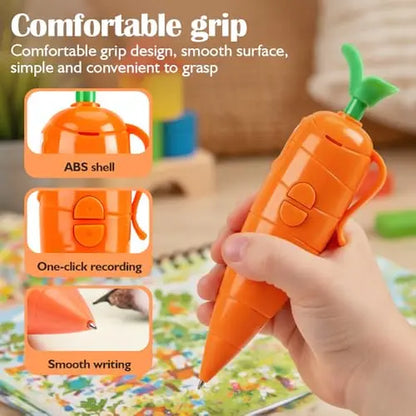 60-Second Voice Recorder with Playback & Audio Recorder Pen - Cute Carrot-Shaped Recorder Device, Smooth-Writing Ballpoint Pen - Fun & Creative Gift for Kids, Students, Teachers